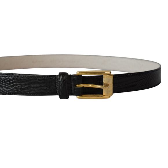 Italian Leather Black Lizard Embossed Belt Gold Buckle XL main image 4